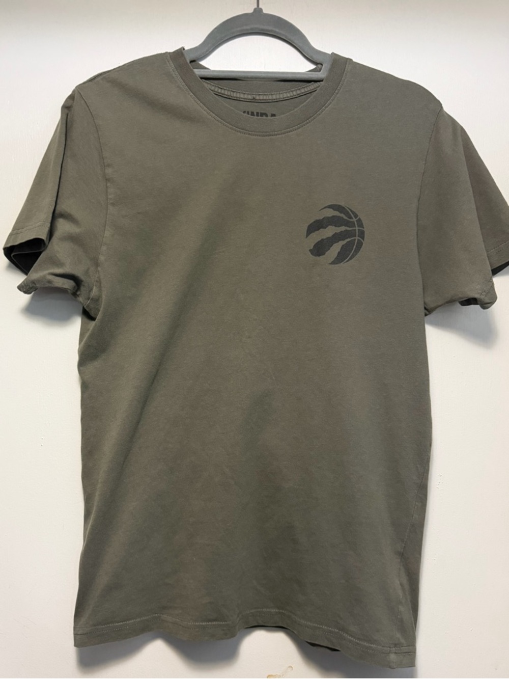 NBA Raptors Olive Green Short Sleeve Tee with Subtle Chest Logo